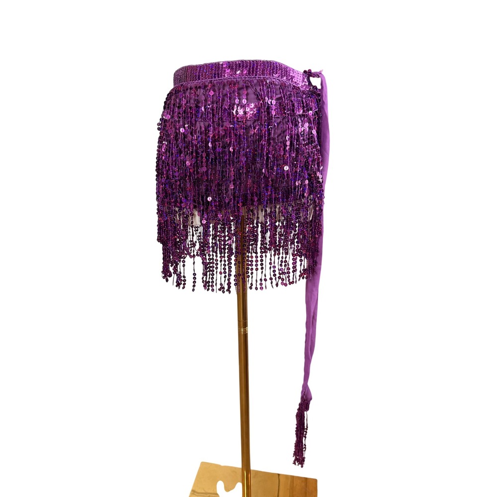 Purple Sequin Fringe Swim Cover Hip Scarf Wrap Skirt Rave Festival Costume